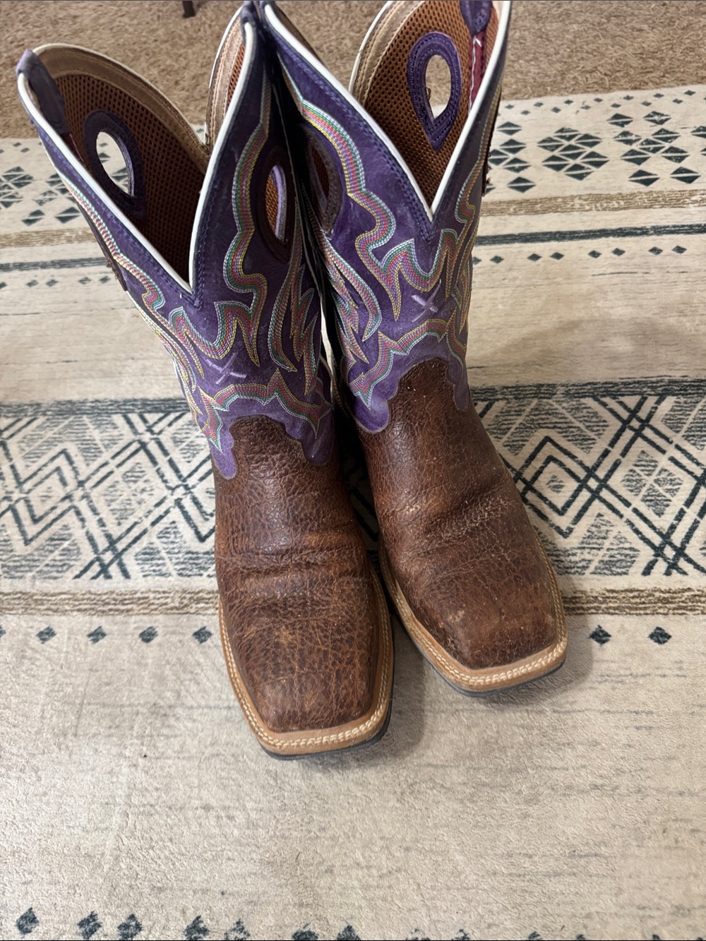 Twisted X Brown Leather Cowboy Boots with Purple Embroidered Shaft STEEL TOE